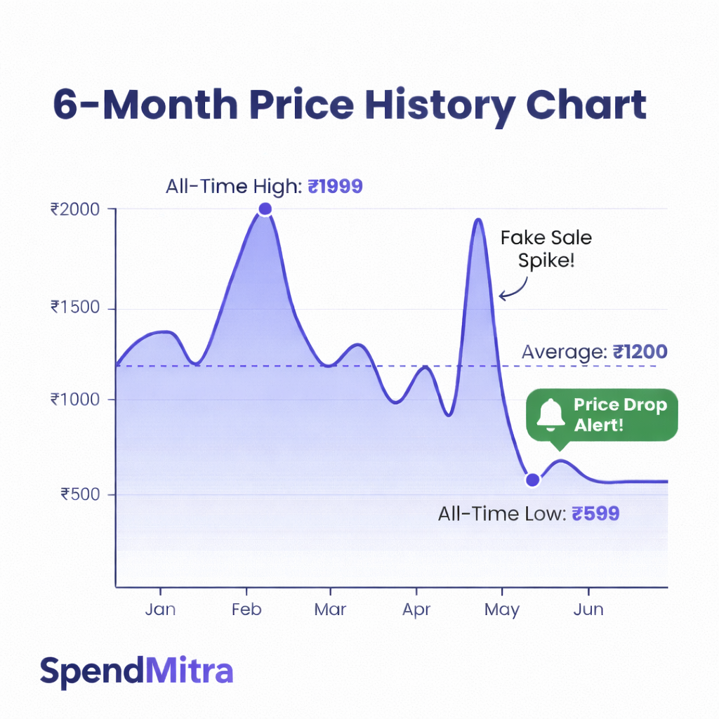 SpendMitra 6-Month Price History Chart showing price trends